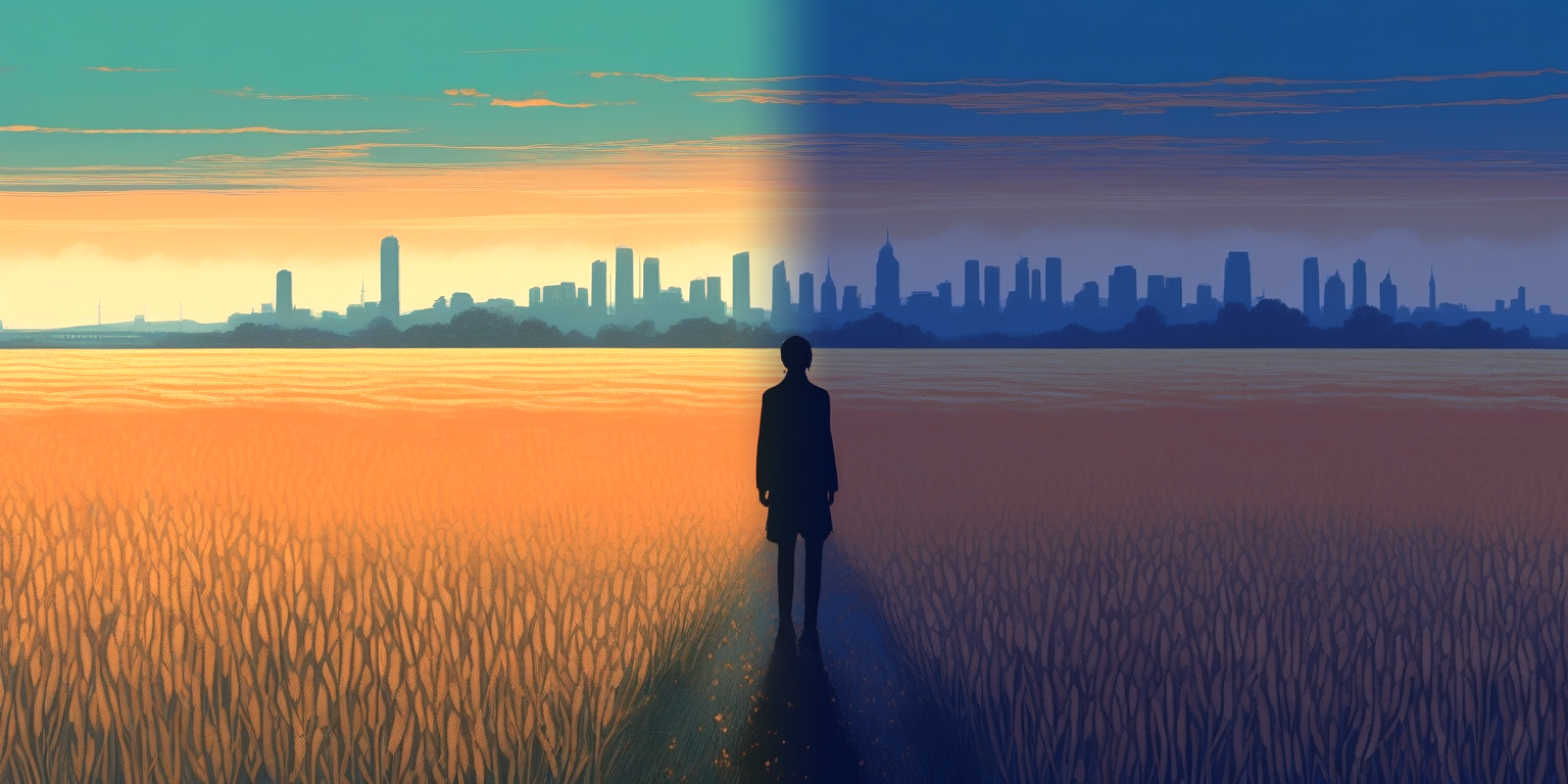 A split cover: a bright grown-glass paradise on the left, a dark walled abyss on the right.